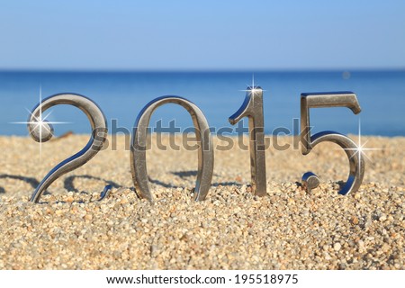 Year 2015 number on the beach