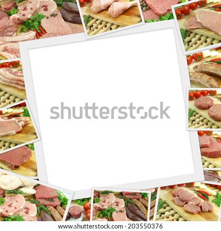 Photos collection of raw meat with copy space