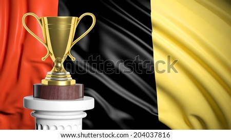 Golden trophy with Belgian flag in background