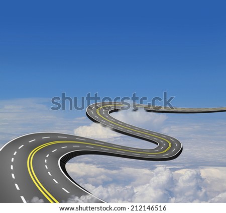 Road up in the blue sky above the clouds