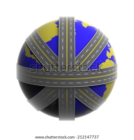 Planet Earth circled by net of roads isolated on white