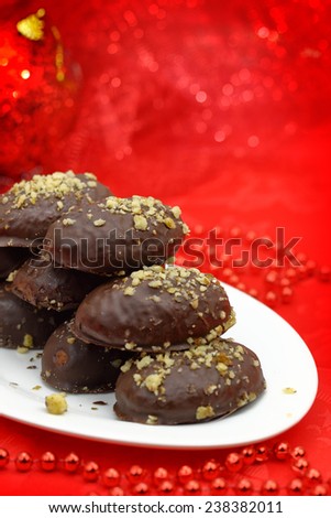 Traditional Christmas dessert covered with chocolate