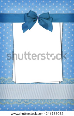 Stack of blank papers on blue polka dots background