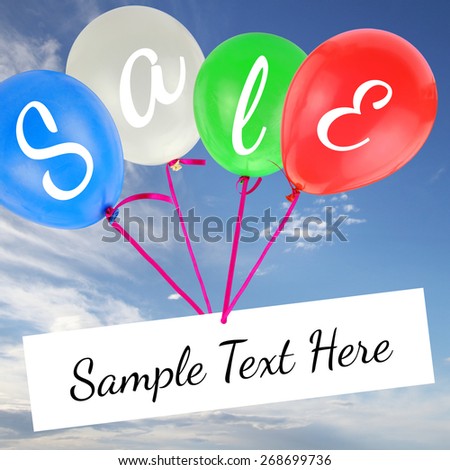 Balloons with Sale text and copy-space on blue sky