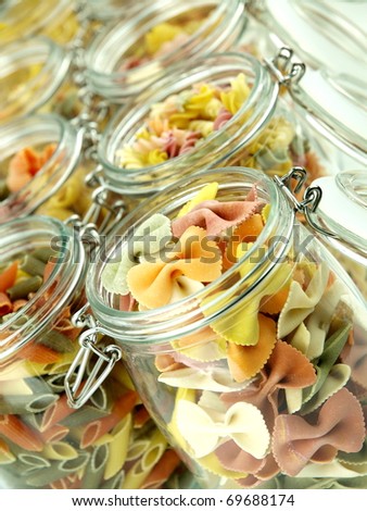 Glass jar filled with various pasta