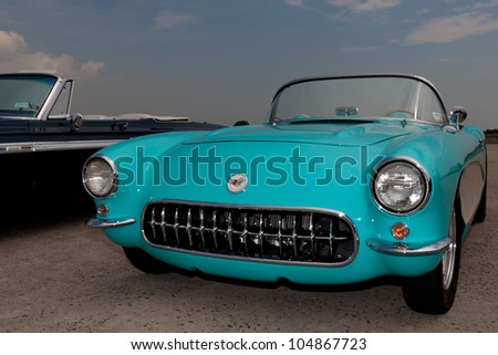 BROOKLYN, NEW YORK - JUNE 10: The 1957 Chevrolet Corvette at the Antique Automobile Association of Brooklyn Annual Show on June 10, 2012 at the Floyd Bennett Field in Brooklyn, New York, USA.