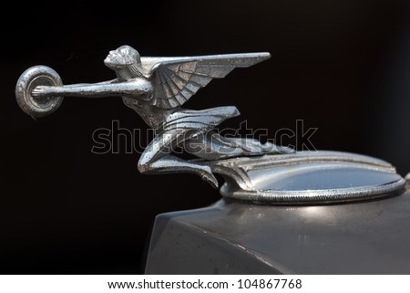 BROOKLYN, NEW YORK - JUNE 10: Closeup of the 1932 Chrysler hood ornament at the Antique Automobile Association of Brooklyn Annual Show on June 10, 2012 in Brooklyn, New York, USA.