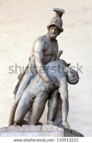 Menelaus supporting the body of Patroclus  in the Loggia dei Lanzi, Florence, Italy Originally an ancient Roman sculpture, restored in the Middle Ages.