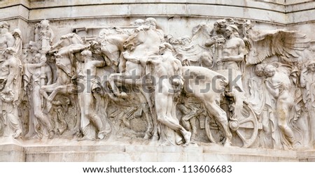 Details of the National Monument to Victor Emmanuel II or Altar of the Fatherland is a monument built to honour Victor Emmanuel, the first king of a unified Italy, located in Rome, Italy.