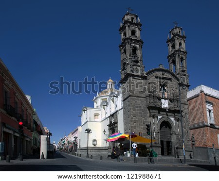 PUEBLA, MEXICO - NOVEMBER 19: Church of San Cristobal on November 19, 2012 in Puebla, Mexico. The church was built in 1687 and is characterized as \