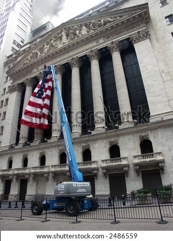 Hanging the American Flag on the New York Stock Exchange Building