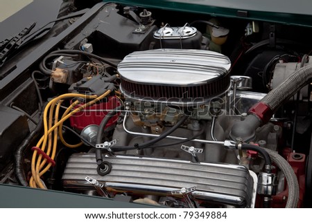 stock photo BROOKLYN NEW YORK JUNE 12 A vintage Corvette engine at