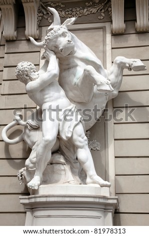 Statue of Hercules fighting the Cretan Bull in the Hofburg Quarters, Vienna