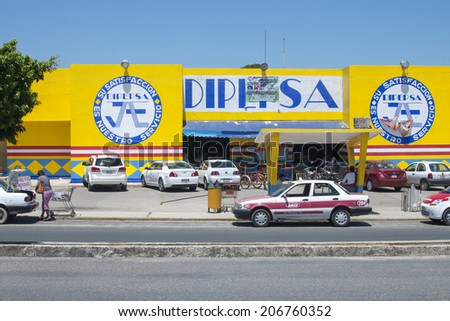 LAS CHOAPAS, MEXICO - JULY 19, 2014: The small chain of Dipepsa stores common in southeast Mexico offer all the major products one would expect to find in a grocery store