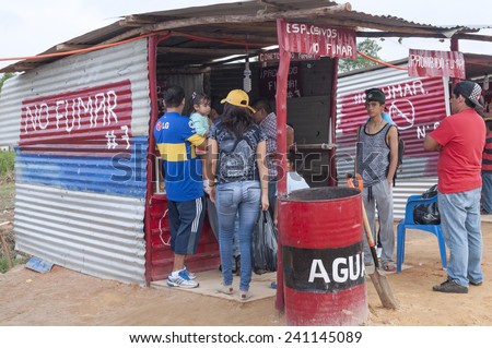 LAS CHOAPAS, MEXICO - DECEMBER 31, 2014: New year celebrations in Mexico bring a high volume of fireworks and pyrotechnic product sales to seasonal makeshift kiosks.