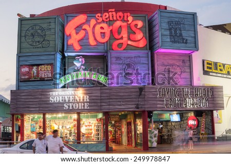 CANCUN, MEXICO - JANUARY 22, 2015: Senor Frog\'s is a franchised restaurant and bar in Cancun and a popular party scene throughout Mexico, the Caribbean, South America, and the United States