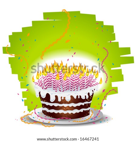 stock vector : Birthday cake overloaded with candles