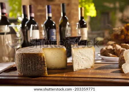 Still Life Wine And Cheese Composition From Tuscany