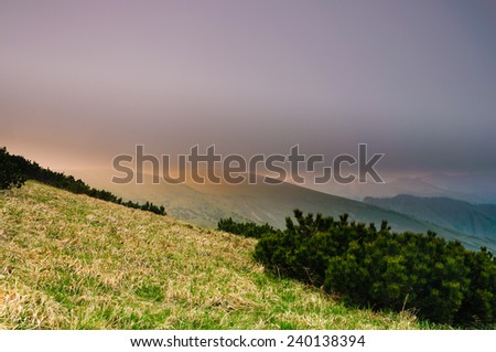 Evening glow over mountain ridge in National Park Velka Fatra, Slovakia