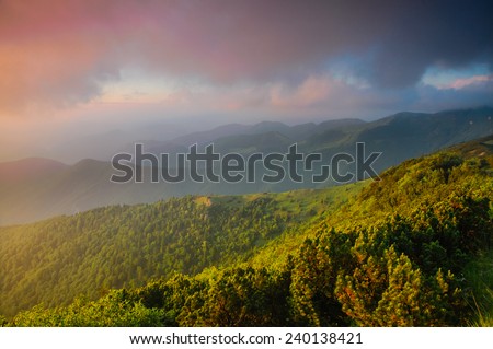 Evening glow over mountain ridge in National Park Mala Fatra, Slovakia