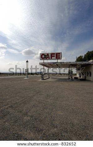 A dead cafe and and gas station in the middle of nowhere