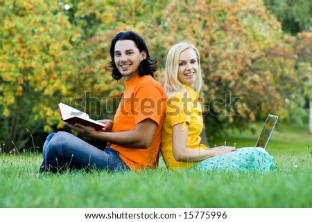 Students studying in park