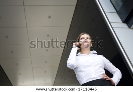 Businesswoman outside a modern building
