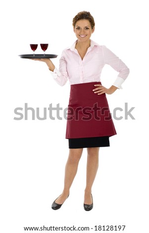 White swan Stock-photo-waitress-holding-tray-with-wine-glasses-18128197