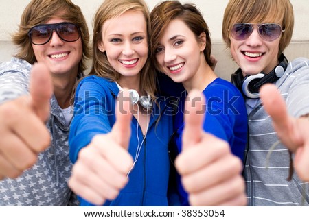 Friends with thumbs up