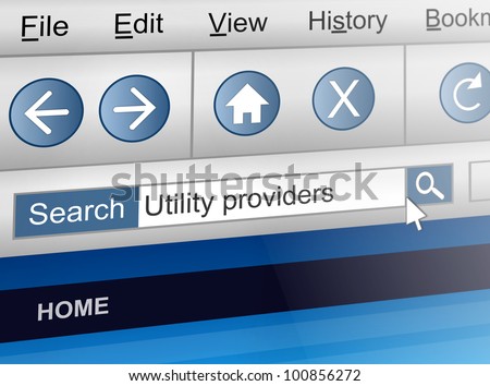 Illustration depicting a computer screen shot with a utility provider search concept.