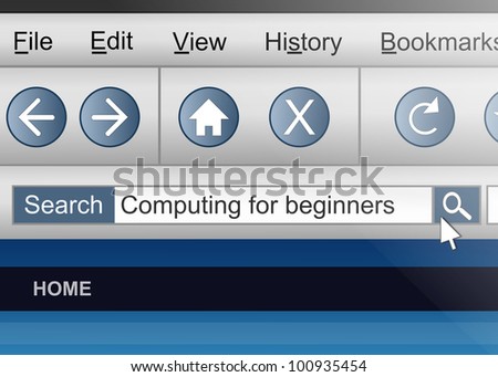 Illustration depicting a computer screen shot with a computers for beginners search concept.