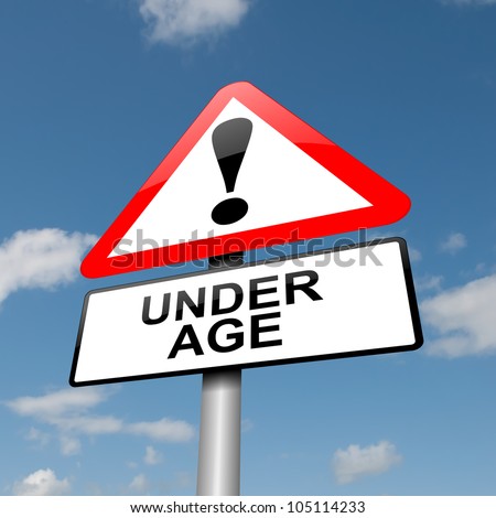 Illustration depicting a road traffic sign with an under age concept. Blue sky background.