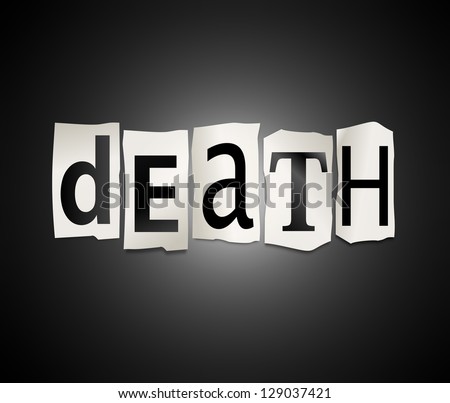 Illustration depicting cutout printed letters arranged to form the word death.
