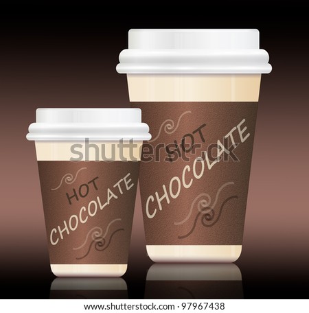 Illustration depicting two hot chocolate take out containers arranged over dark brown shades.
