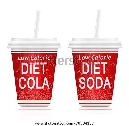 Illustration  depicting two fast food diet drink containers. Arranged over white.