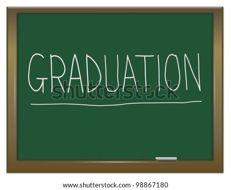 Illustration depicting a green chalkboard with a graduation concept written on it.