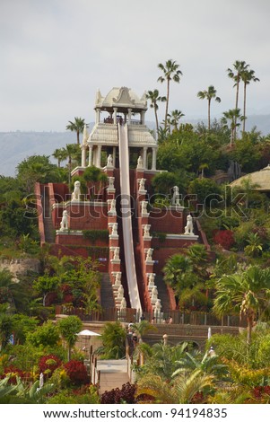 TENERIFE ISLAND, SPAIN - MAY 17: Tower of Power water attraction in Siam Park on May 17, 2010 in Tenerife, Spain. Siam Park is the most spectacular theme park with water attractions in Europe.