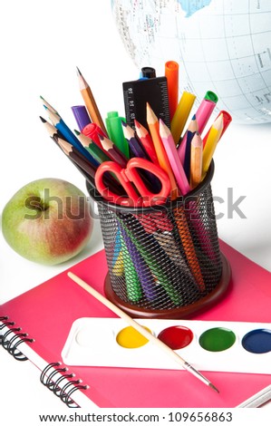 School supplies. Writing utensils.