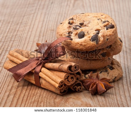 chocolate chip cookies and cinnamon sticks