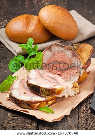 Roll of hot-smoked fish