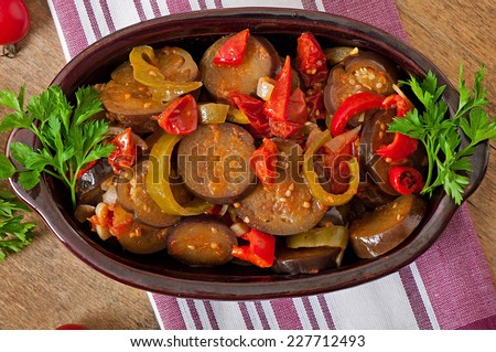Steamed vegetables - eggplant, peppers and tomatoes