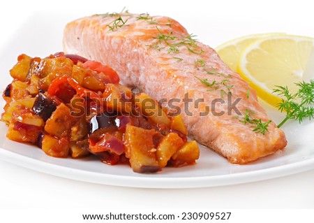 Baked salmon with vegetables ratatouille