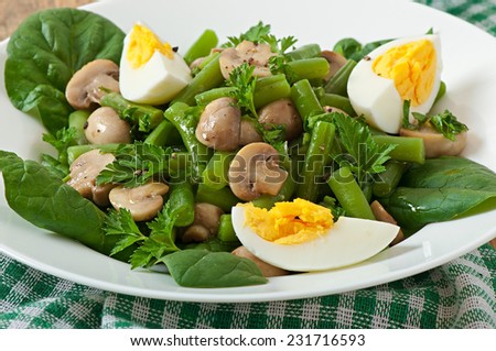 Mushroom salad with green beans and eggs
