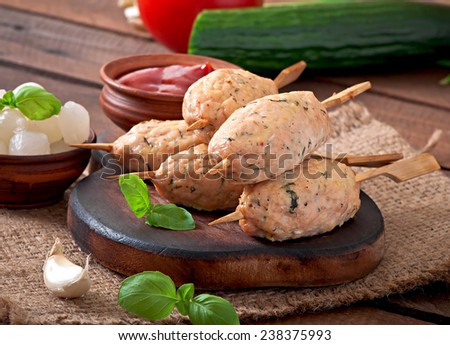 Kebab of minced chicken with dill and parsley