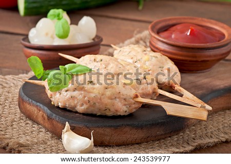 Kebab of minced chicken with dill and parsley