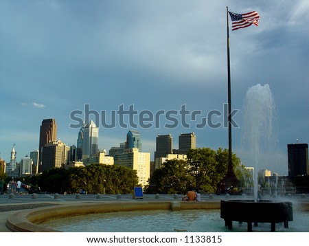 Philadelphia  Museum on Philadelphia Skyline  From The Art Museum Steps Stock Photo 1133815