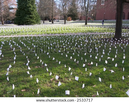 White flags symbolizing Iraqi soldier and civilian deaths in the Iraq war