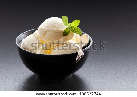 Fresh vanilla ice cream in a bowl close up shoot