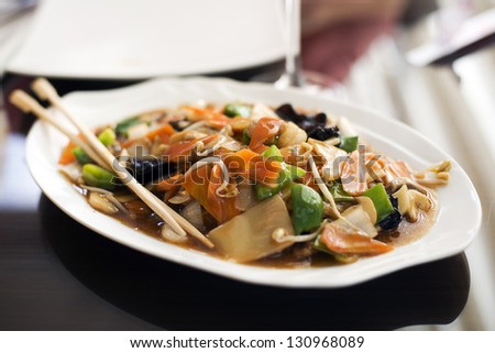 Chinese chop suey in restaurant close up shoot