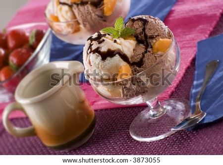 chocolate and apricot ice cream close up shoot